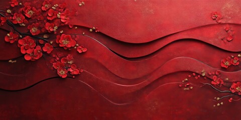 An abstract red textured background inspired by traditional Chinese New Year themes. The illustration provides a rich and dynamic backdrop suitable for festive designs and celebrations.