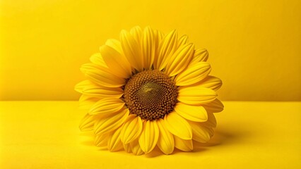 Obraz premium Single yellow sunflower blossom on a yellow background.