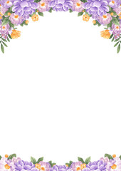 Obraz premium Curved vertical frame of a purple wedding bouquet, Hand Drawn Illustration Watercolor