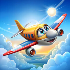 flaying cartoon airplane in the sky