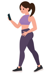 Slim fit woman looking at her cell phone in gym clothes