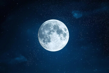 Fototapeta premium Bright full moon shining in starry night sky, creating serene atmosphere