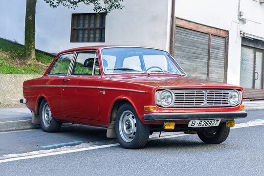 Urnieta, Spain-October 5, 2024: 1970 Volvo 142  (140 Series 2-door sedan) on city streets