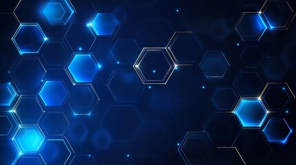 Hexagonal design with glowing neon blue accents