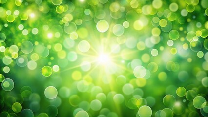 Fototapeta premium Abstract Green Bokeh Background with a Bright Sunburst and Out of Focus Circles