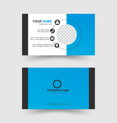 Naklejka premium Modern shape Sky blue and Black double sided business card inspiration - creative and clean business card template. Designed for business and corporate