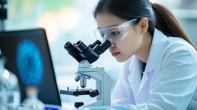 Scientist Conducting Microscopy Research in a Laboratory Environment : Generative AI