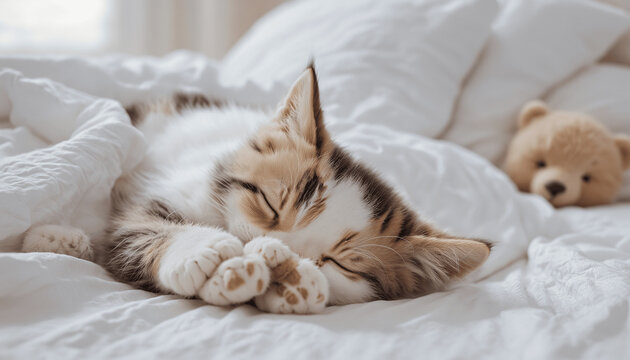 adorable feline resting peacefully in a soft bed