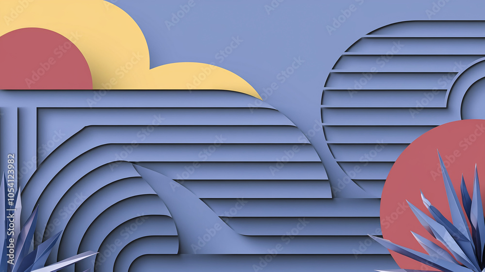 Aufkleber a serene and modern abstract landscape embracing soothing color palettes and geometric design elemen