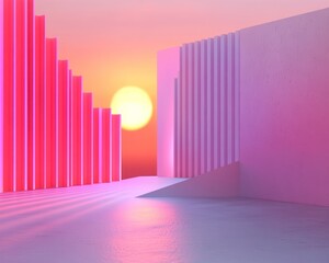 Obraz premium Futuristic pink abstract sunset with light design