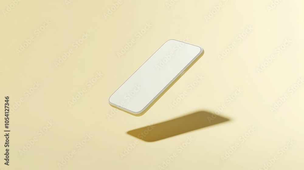 Leinwandbilder a minimalist smartphone hovers effortlessly in mid-air against a smooth yellow background, showcasin