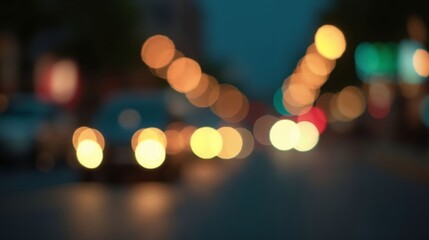 Fototapeta premium a Blurry Night Street Scene with Cars and Lights