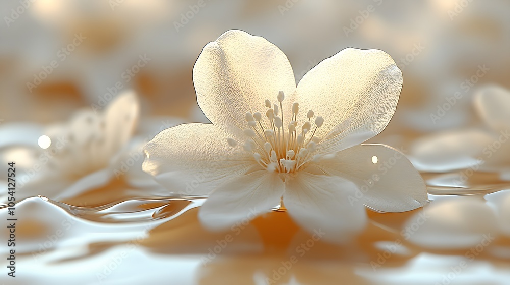 Poster exquisite white flower floating on gentle rippling water with a mesmerizing soft glow : generative a