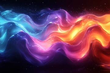 Fototapeta premium Abstract digital wave with vibrant blue, pink, and orange colors.