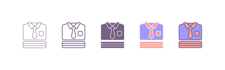 Stack of folded mens shirts flat line icon. shirt icon with five different styles