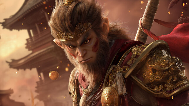 mokey king in front of castel chinese style