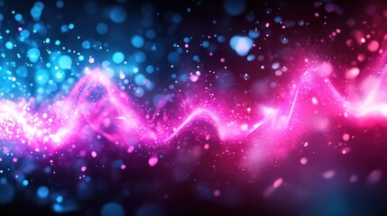 Obraz premium Abstract background with swirling light streaks in pink and blue with sparkling bokeh.