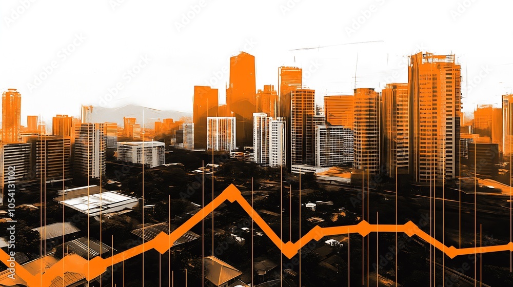 Poster dynamic city skyline with growth trend lines illustrating urban development and economic progress : 