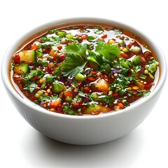 Szechuan Sauce Served in a White Bowl with Soft Lighting and Isolated Background