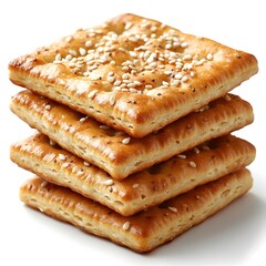Fototapeta premium Appetizing Sesame Crackers Captured in Soft Lighting and Isolated on White Background