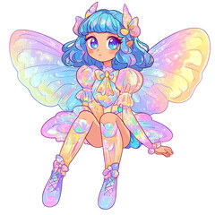 Fototapeta premium Charming Fairy with Iridescent Wings and Brunette Hair