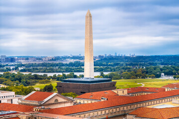 Washington monument and Washington DC cityscape aerial view