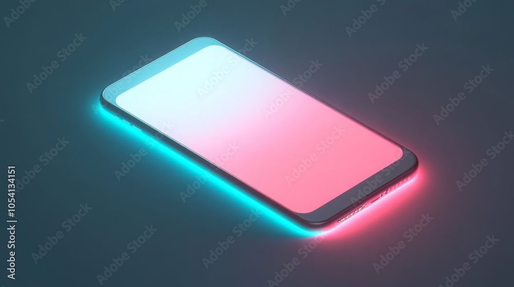 Aufkleber a smartphone rests on a dark surface, glowing with vibrant blue and pink light from its edges. the d