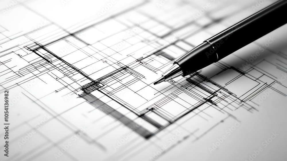 Poster Professional Architectural Blueprint with Pen Design Concept for Modern Structures : Generative AI