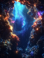 Stunning cosmic abstract artwork featuring a vibrant nebula and sparkling stars, perfect for wallpapers, posters, and space-themed decoration.