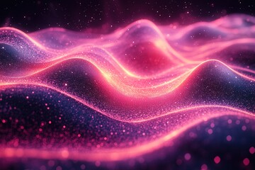 Obraz premium Abstract pink and blue wavy glowing particles background.