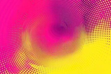 Abstract pink and yellow swirl background with halftone dots.