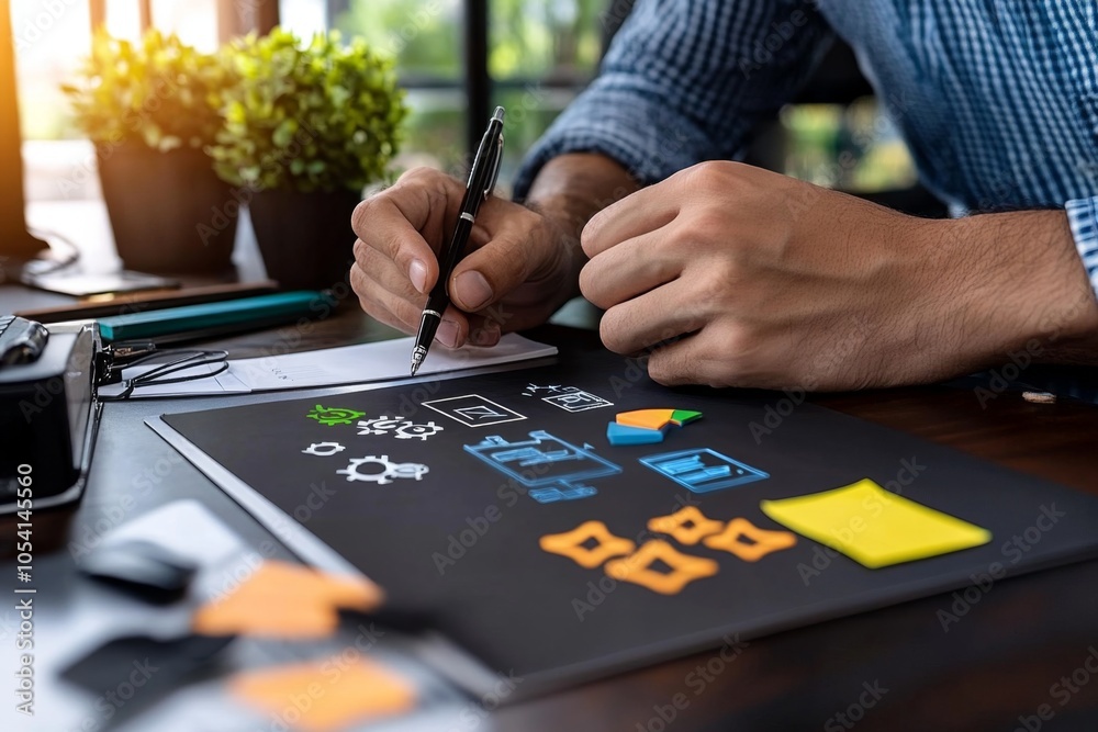 Poster a diverse team of professionals collaborating on a digital strategy project in a modern, high-tech o