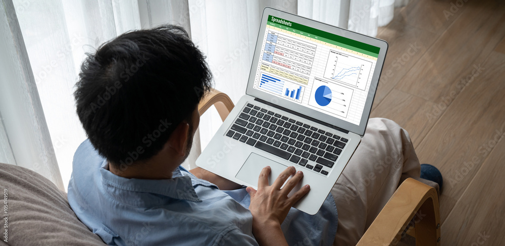 Poster spreadsheet document information financial startup concept. data and graphs in spreadsheet documents