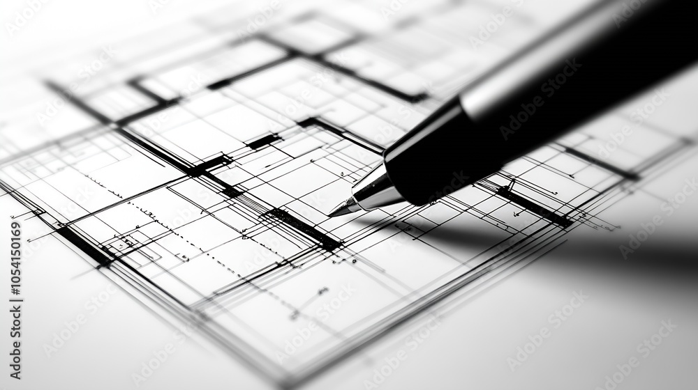 Poster detailed architectural floor plan with precision pen focus on modern design elements : generative ai