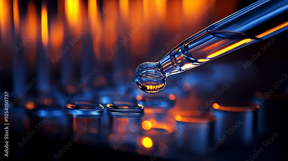 Aufkleber close-up of a laboratory pipette dispensing liquid in a scientific research setting : generative ai
