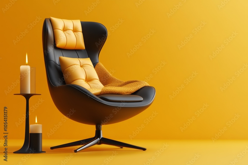 Leinwandbilder abstract minimalist design of a cozy lounge chair with a soft blanket and a candle, representing the