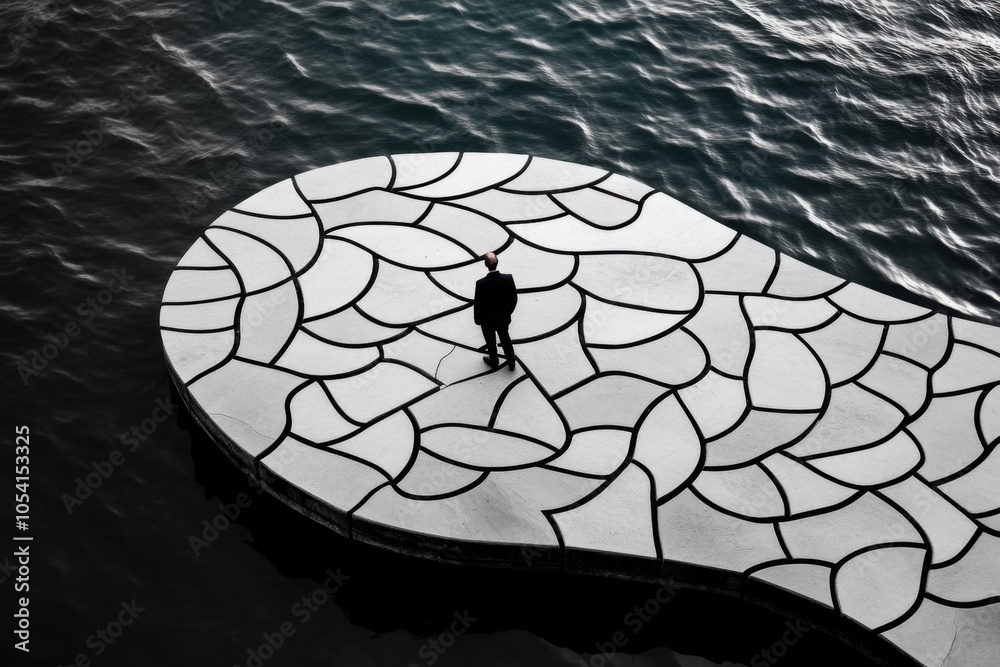 Aufkleber Minimalist design of a lone figure surrounded by empty space, capturing the solipsistic feeling of isolation in a simple, geometric style, symbolizing simplicity and solitude