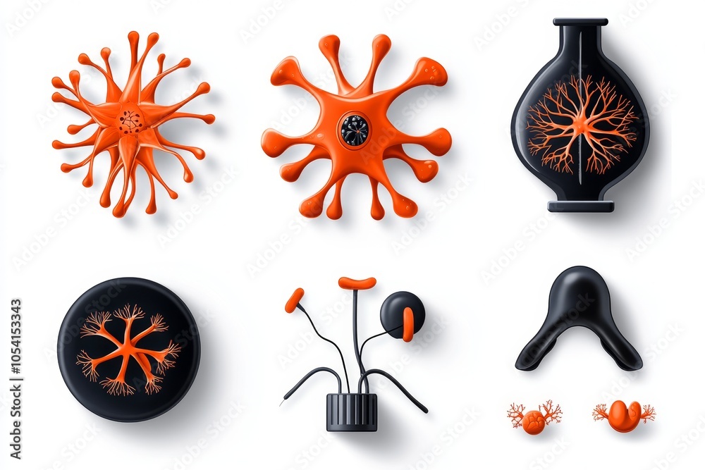Poster minimalist design of a stem cell gradually transforming into various cell types like neurons, muscle