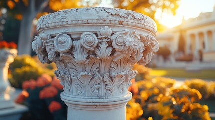 Ornate White Column Capital with Intricate Detailing