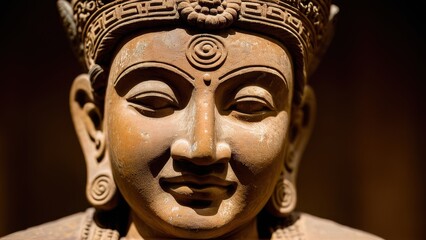 A traditional clay bust with ornate patterns, evoking historical and spiritual significance, ideal for museums or private collections.