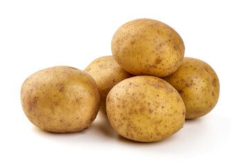 Fresh potatoes, organic potato, isolated on white background.