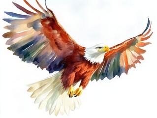 Obraz premium Generate a striking, photorealistic image of a majestic eagle in mid-flight, painted with vibrant watercolors