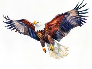 Fototapeta premium Generate a striking, photorealistic image of a majestic eagle in mid-flight, painted with vibrant watercolors