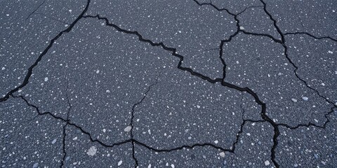 Obraz premium Close-up shot of weathered asphalt surface with cracks and rough texture, detail, construction