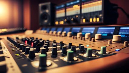 Fototapeta premium Close-Up Of Audio Mixer Console With Control Panel
