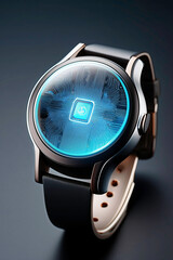 Futuristic smart watch with technological chip texture