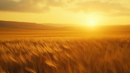 Obraz premium A golden sunset over a field of tall grass, showcasing the serene beauty of nature and the warmth of the setting sun.