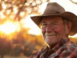 Fototapeta premium Weathered Cowboy in Autumn Sunset