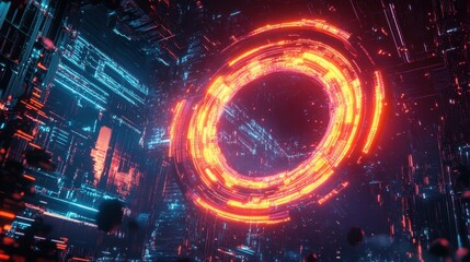 Fototapeta premium Neon Lights and Glowing Lines in a Digital Space