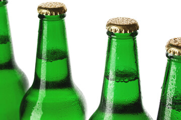  Green Beer Bottles on White Background